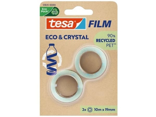 TESA Eco & Crystal, Läpinäkyvä, Yksivärinen, Polyeteenitereftalaatti, Kiinteä, 10 m, 19 mm
