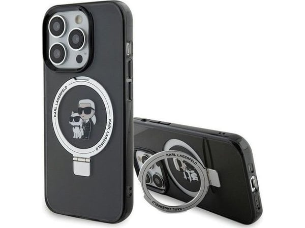 Karl Lagerfeld KLHMP15LHMRSKCK iPhone 15 Pro 6.1" musta/musta Karl&amp;Choupette MagSafe kotelo rengas jalusta