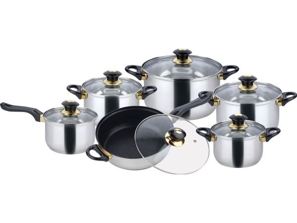 Kinghoff KH 4441 set med 12 delar kastruller/lock i stål Ø16/16/18/20/24/24 cm