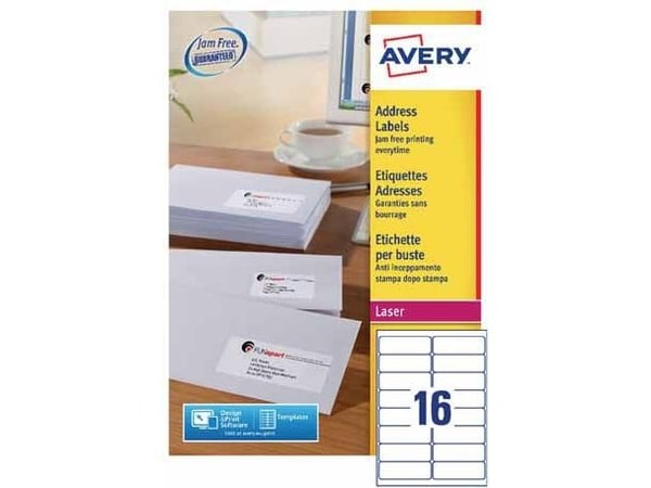 Adressetiketter, Avery L7162-100, 99,1 x 33,9 mm, 16 st per ark, 100 ark