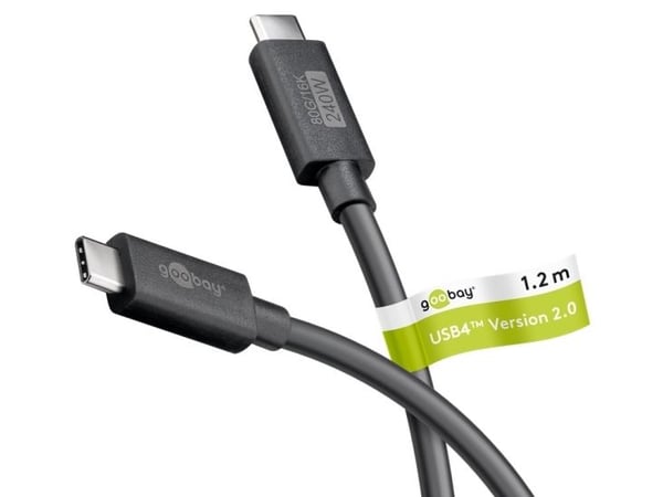 Certifierad USB-C™-kabel, USB4™ version 2.0, 1,2 m, svart