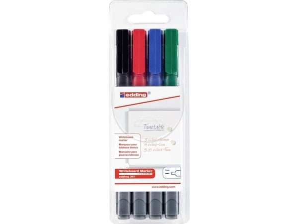 Whiteboardpenna Edding 361 rund spets ass. färger, 4-pack