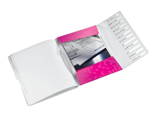 Leitz WOW - Klassifikasjonsmappe - 12 rom - 12 deler - for A4 (210 x 297 mm) - kapasitet: 200 ark - med fliker - metallisk rosa