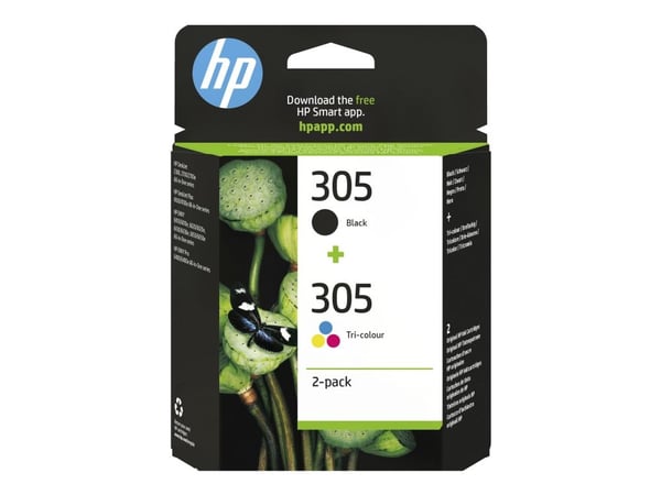 HP 305 - 2-pack - svart, farge (cyan, magenta, gul) - original - blekkpatron - for Deskjet 23XX, 27XX, 28XX, 41XX, 42XX; DeskJet Plus 41XX; ENVY 60...