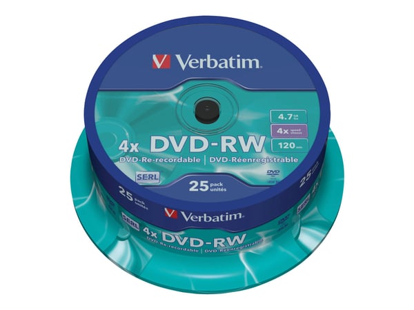 Verbatim - 25 x DVD-RW - 4.7 GB (120 min) 4x - matt sølv - spindel