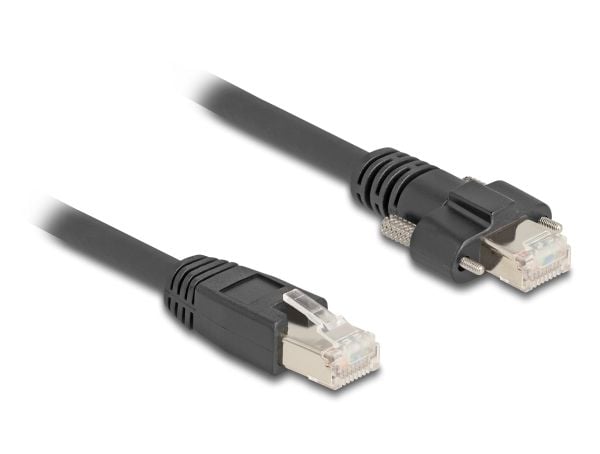 Delock-kabel RJ45-plugg til RJ45-plugg med skrueavstand 20 mm for GigE-kamera Cat.6A S/FTP 1 m svart