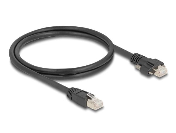 Delock-kabel RJ45-plugg til RJ45-plugg med skrueavstand 20 mm for GigE-kamera Cat.6A S/FTP 1 m svart