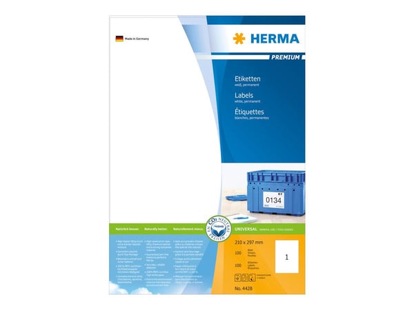 HERMA Premium - Papir - matt - permanent selv-adhesiv - hvit - A4 (210 x 297 mm) 100 etikett(er) (100 ark x 1) laminerte etiketter