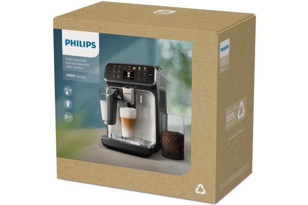 Philips Series 4400 EP4446 - Automatisk kaffemaskin med melkeskummer - 15 bar - svart / sølv