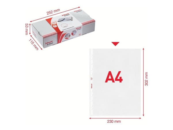 Esselte At Hand Pockets, A4, Läpinäkyvä, Polypropeeni (PP), 252 mm, 56 mm