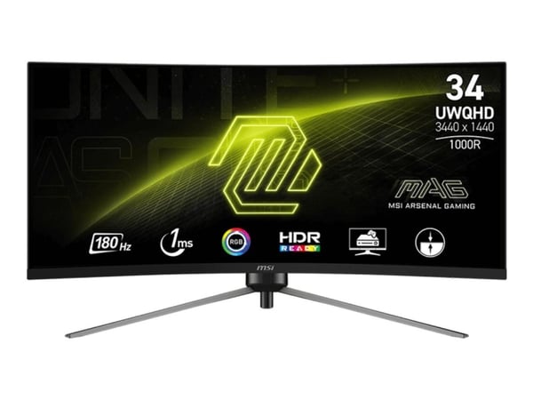 MSI MAG 345CQRDE - LED-skärm - spel - böjd - 34" - 3440 x 1440 UWQHD @ 180 Hz - VA - 300 cd/m² - 3000:1 - 1 ms - 2xHDMI, DisplayPort - svart