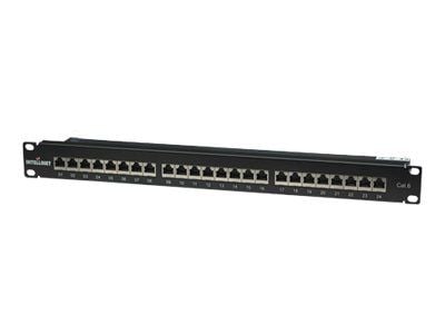 Intellinet Patch Panel, Cat6, FTP, 24-Port, 1U, Shielded, 90° Top-Entry Punch-Down Blocks, Black - Koblingspanel - CAT 6 - FTP - RJ-45 X 24 - svart...