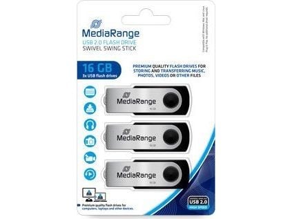 MediaRange - USB-flashstasjon - 16 GB - USB 2.0 - svart, grå (en pakke 3)