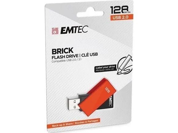EMTEC C350 Brick - USB-flashstasjon - 128 GB - USB 2.0 - oransje