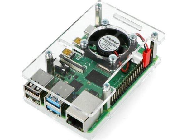 Gravlaser Raspberry Pi 4B/3B+/3B/2B deksel, åpnbar, med vifte – gjennomsiktig