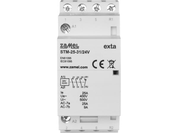 Zamel modulaarinen asennuskontaktori 25A 3Z+1R 24V AC/DC tyyppi: STM-25-31/24V EXT10000293