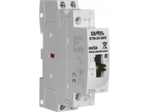 Zamel modulaarinen kontaktori käsikäyttöisellä ohjauksella, asennus, 25A, 2xNO, 230V AC, tyyppi: STM-25-20/S EXT10000287