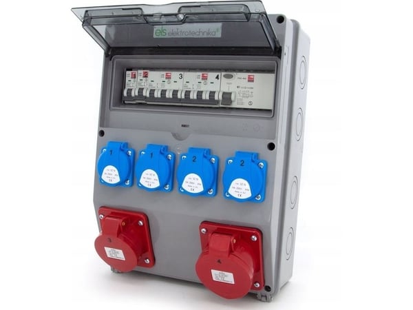 ELS Elektrotechnika byggtavla 32A/5 + 16A/5 + 4xGS 230V + säkringar + jordfelsbrytare, väggmonterad, fönster 12M, 12NO42C11C11CF