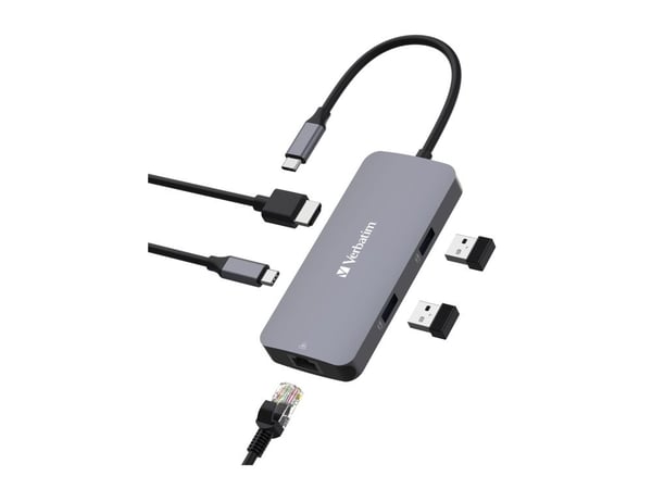 Verbatim CMH 05 - Hub - 1 x HDMI + 1 x USB-C (strømlevering) + 2 x USB-A 3.2 Gen 1 + 1 x 1 Gigabit Ethernet - stasjonær