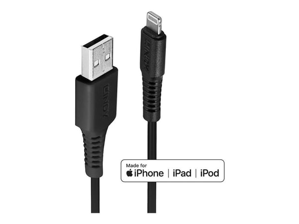 Lindy 31321, 2 m, Lightning, USB A, Musta, Suora, Suora