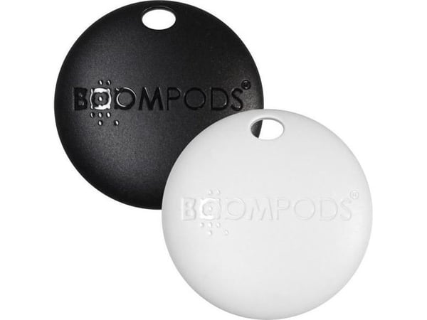 Boompods BOOMTAG, Kohde, Etsin, musta, Valkoinen, Kierrätetty muovi, IPX5, 8760 h