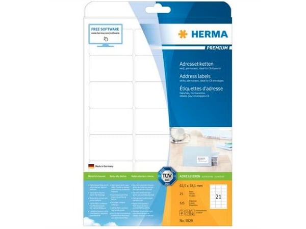 HERMA 4008705005029, Hvit, Papir, Laser/Blekkskriver, Matt, Permanent, Avrundet rektangel
