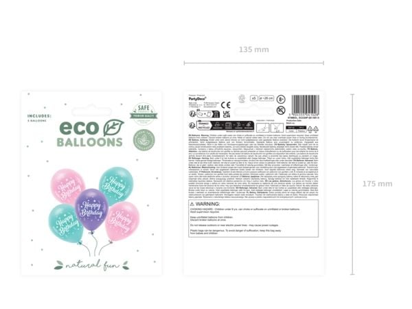 PartyDeco ECO26P-201-081-5, Lekeballong, Latex, Lavender, Mynte, Rosa, Bilde, Bursdag, Universell