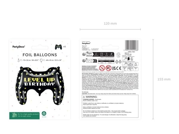 PartyDeco FB225, lekeballong, folie, flerfarget, bilde, figur, 750 mm