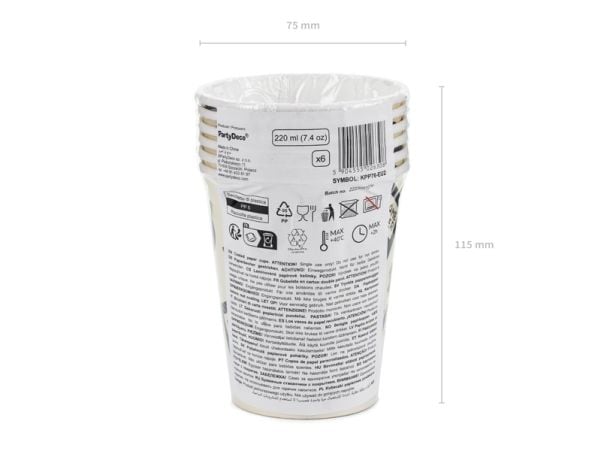 PartyDeco KPP76-EU1, 220 ml, Paperi, Monivärinen, 75 mm, 115 mm, 6 kpl