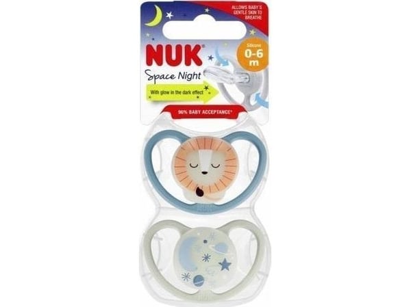 NUK 440215 SILIKONsmokk SPACE NIGHT 0-6 2STK 530188, 730578