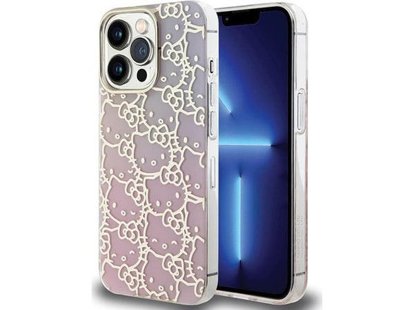 Apple iPhone 13 Pro Hello Kitty deksel IML Gradient Electrop Crowded Kitty Head (HKHCP13LHCHPEP) rosa