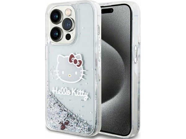 Hello Kitty hardcase-skal Sourcing HKHCP15LLIKHET iPhone 15 Pro 6,1" silver/silver Liquid Glitter Charms Kitty Head