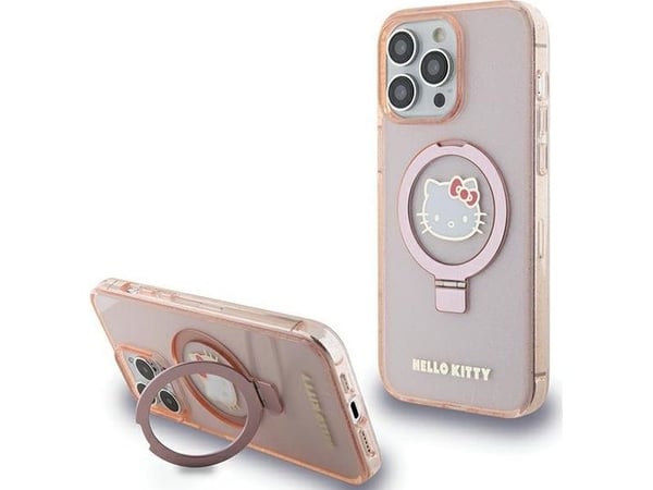 Sourcing Hello Kitty HKHMP15XHRSGEP iPhone 15 Pro Max 6.7" pink/pink hårt mobilskal med Ring Stand glitter och MagSafe