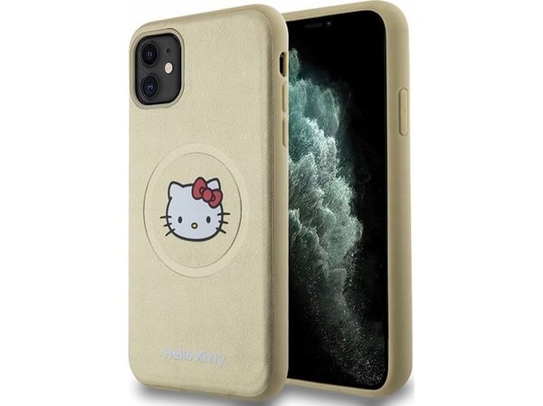 Apple iPhone 11 Hello Kitty dėklas odinis Kitty Head MagSafe (HKHMN61PGHCKD) aukso spalvos