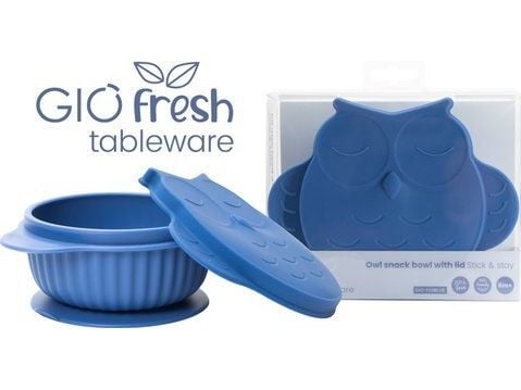 InnoGio INNOGIO silikonmatskål GIOFRESH uggla med lock blå