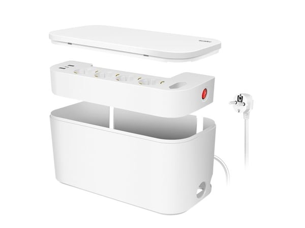 LogiLink Outlet Strip, Storage box w/4 safety +1 Euro socket, w/2x USB-A, 1x USB-C, white