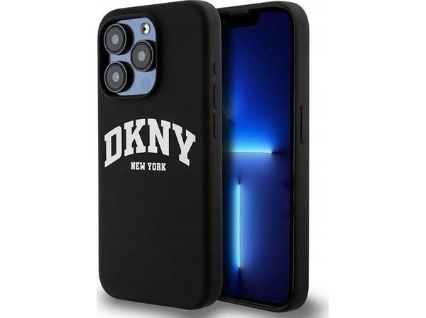 DKNY Liquid Silikoni kotelo valkoinen logo MagSafe iPhone 15 Pro - musta - musta