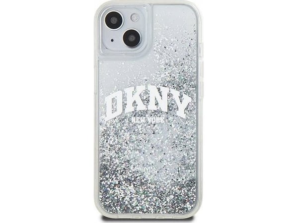 DKNY-deksel for IPHONE 15 DKHCP15SLBNAET (DKNY HC Liquid Glitters med buelogo) Hvit