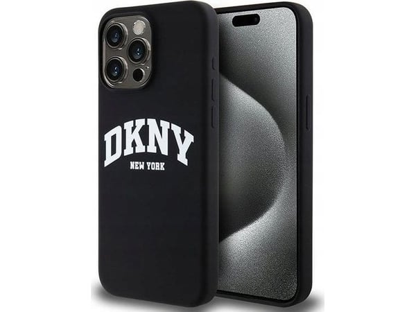 Apple iPhone 14 Pro Max DKNY Case nestemäinen silikoni valkoinen painettu logo MagSafe (DKHMP14XSNYACH) musta