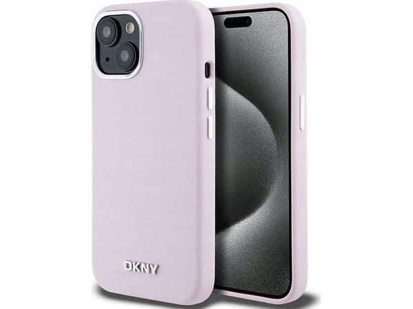 DKNY Liquid Silicone Small Metal Logo MagSafe mobilskal iPhone 15 Plus / 14 Plus (rosa)