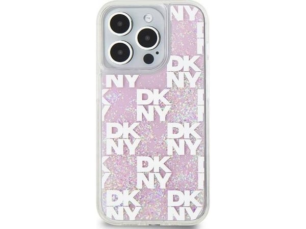 DKNY Liquid Glitter Multilogo – fodral till iPhone 15 Pro (rosa)