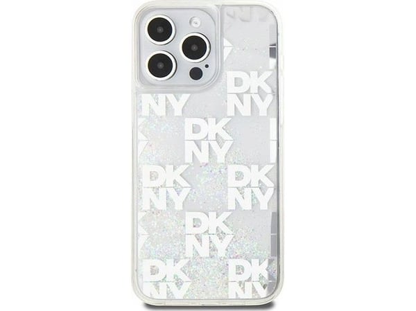 DKNY Liquid Glitter Multilogo kotelo iPhone 15 Pro Max - Valkoinen