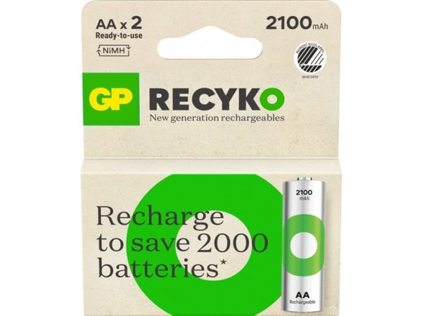 GP Batteries 201239, Oppladbart batteri, AA, Nikkelmetallhydrid (NiMH), 1,2 V, 2 stykker, 2100 mAh