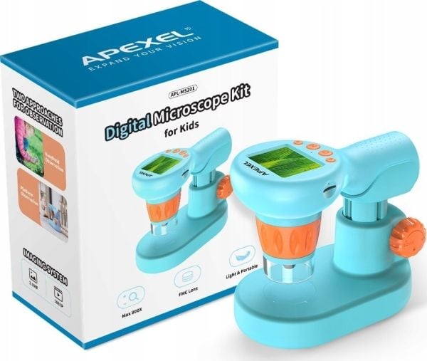 Apexel digitalt mikroskop for barn 2-i-1 800x LCD-skjerm 2.0"" Bilder Videoer Hd 1080p / Apl-ms201