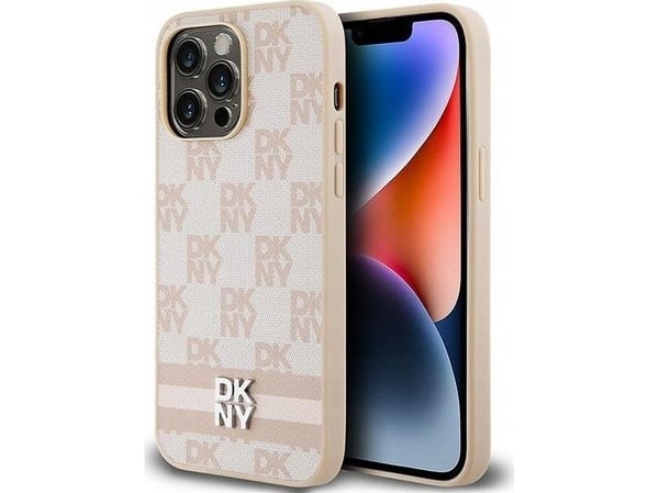DKNY DKHCP14XPCPTSSP mobilskal till iPhone 14 Pro Max 6.7" rosa hardcase läder rutigt monomönster & tryckta ränder