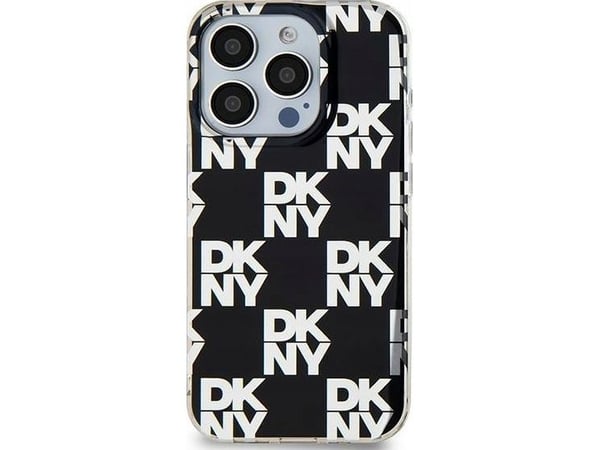 DKNY IML rutete mono-mønster-etui til iPhone 15 Plus / 14 Plus - svart