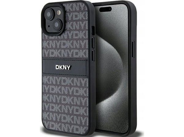 DKNY DKHCP15SPRTHSLK iPhone 15/14/13 6,1" svart hardcase Leather Mono Stripe & Metal Logo