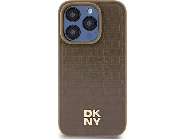 DKNY DKNY DKHMP14LPSHRPSW iPhone 14 Pro 6.1" brazowy/brown hardcase Leather Pattern Metal Logo MagSafe