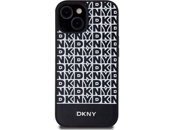 DKNY DKHMP15SPSOSPK iPhone 15/14/13 6,1" sort hardcase i skinnmønster metal-logo MagSafe
