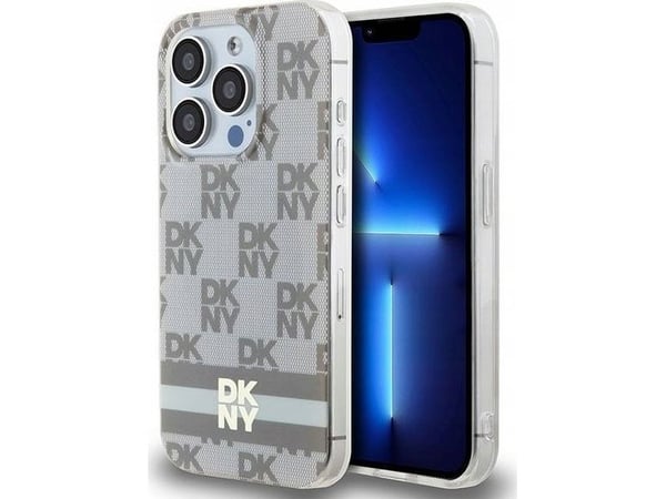DKNY DKHMP15XHCPTSE iPhone 15 Pro Max 6.7" Beige/Beige kova kotelo IML Checkered Mono kuvio ja painetut raidat MagSafe